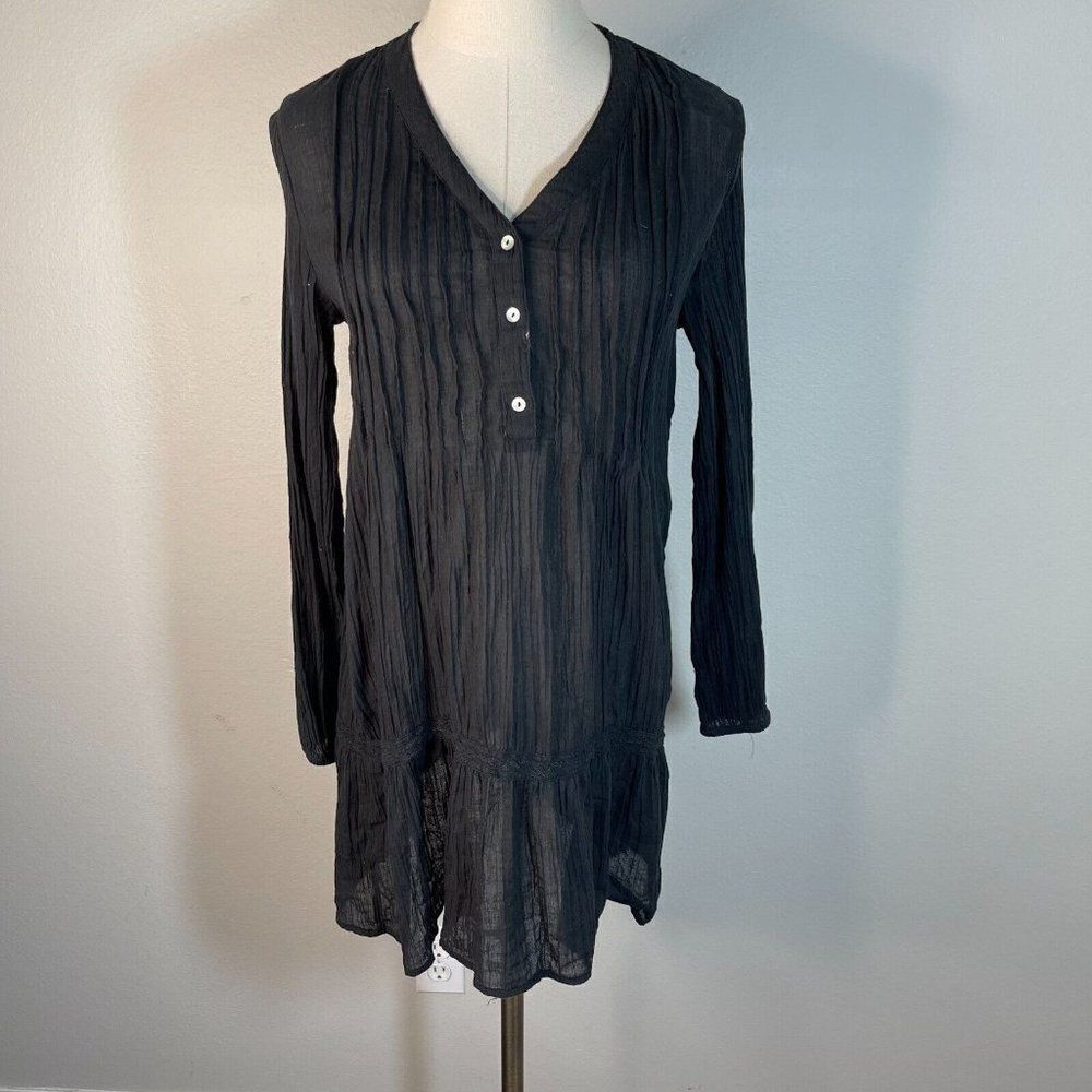 Jacqueline de Yong M Medium Gauzy Tunic Top Shirt Black